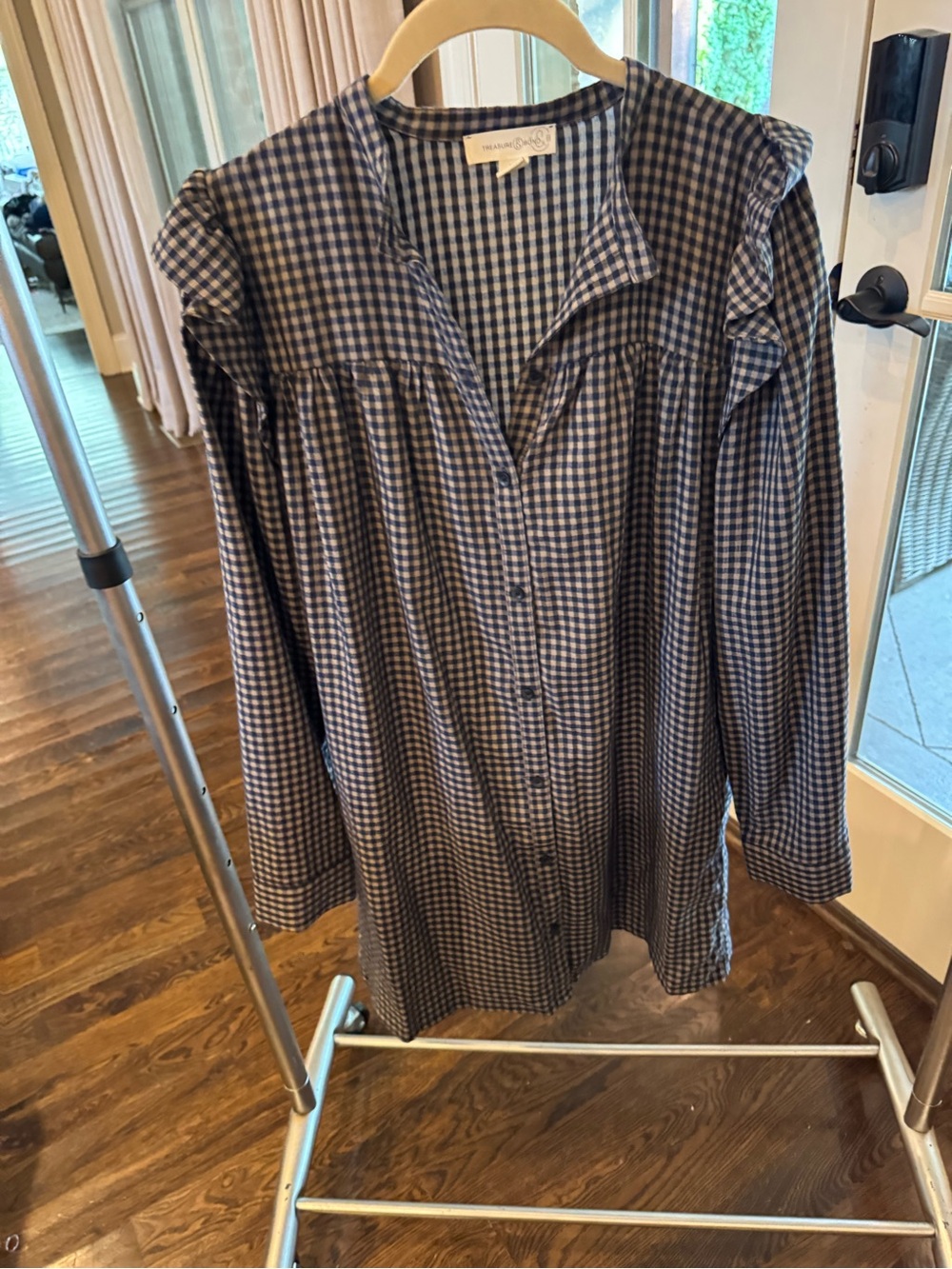 Treasure & Bond Navy and White Gingham Button-Front Shirt